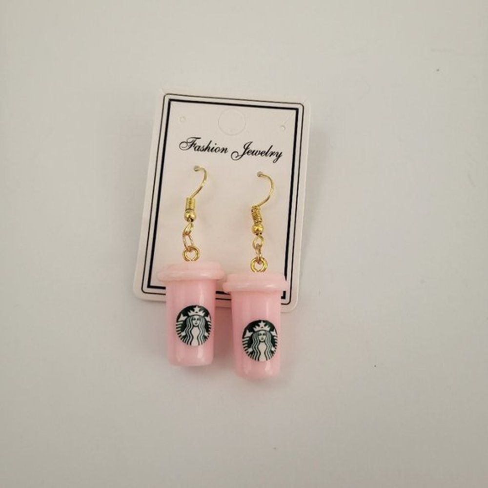 Women's Starbucks Pink Cup Dangle Drop‎ Earrings, Coffee Fashion Jewelry - Picture 4 of 10